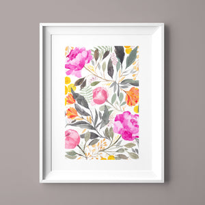 Pink & Olive Watercolour Florals: Print