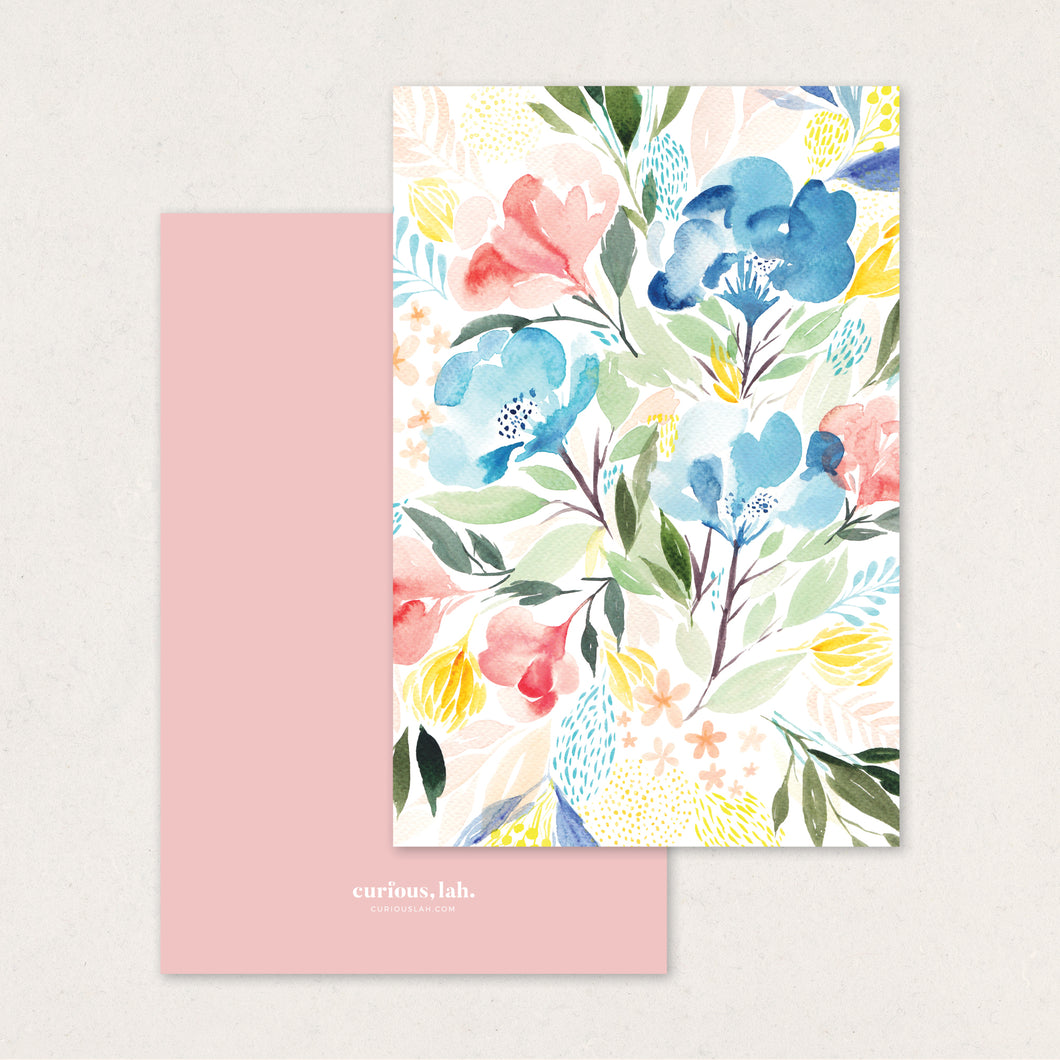 Pastel Blue & Pink Watercolour Florals: Card