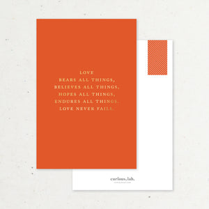 Love Never Fails (Orange): Postcard